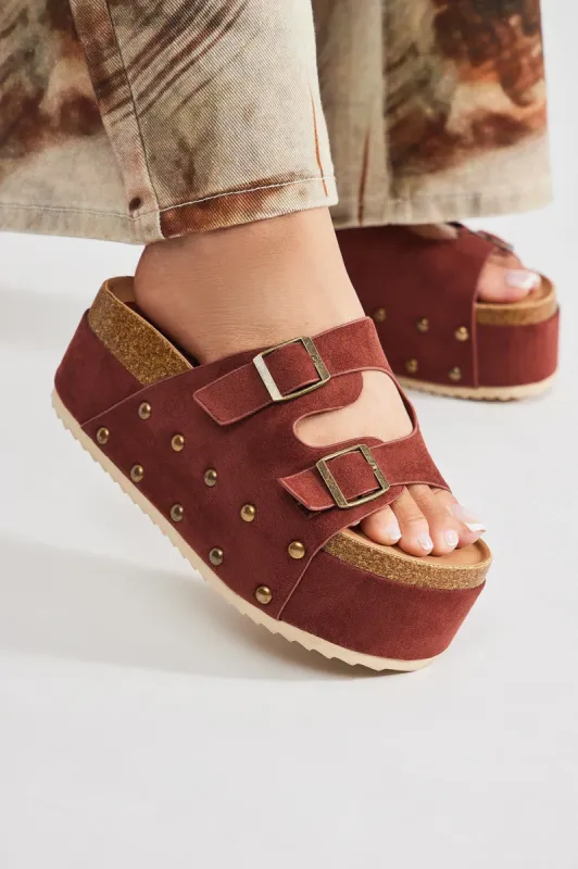 Aryanna Platform Slides - Brown sold by Fashion Nova