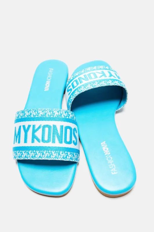 Meet Me In Mykonos Flat Sandals - Turquoise sold by Fashion Nova