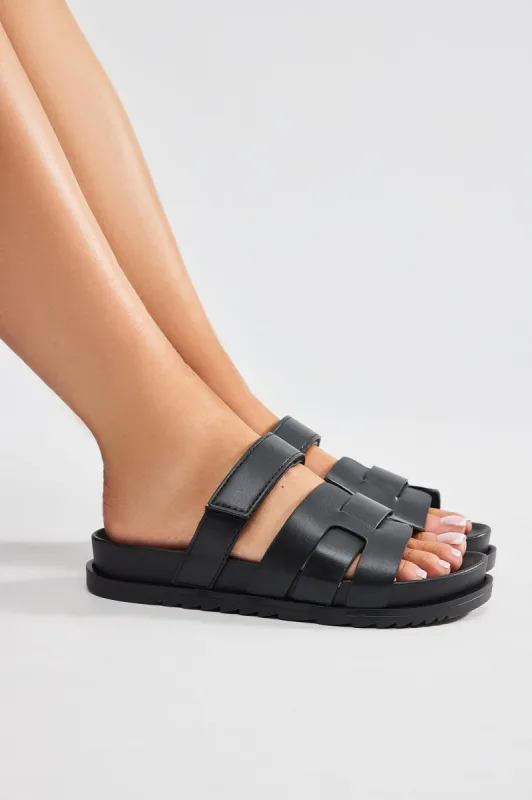 Getting It Together Casual Slides - Black/Black sold by Fashion Nova