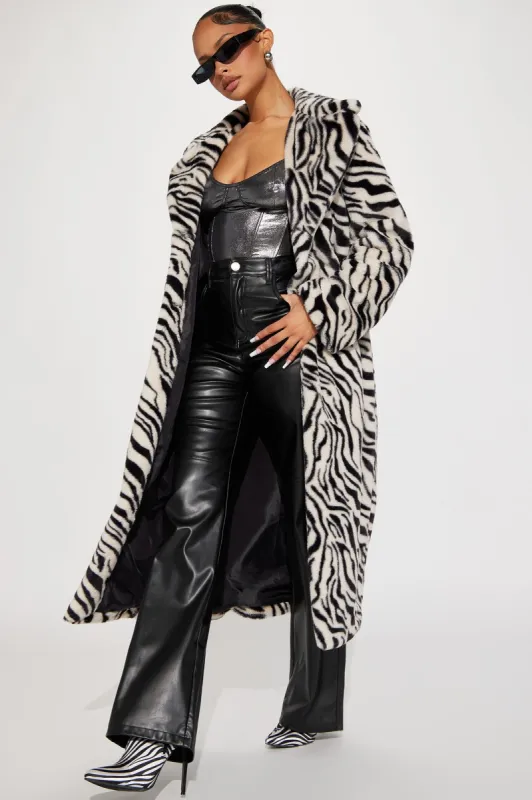 Wild Thing Zebra Faux Fur Coat - Black/White sold by Fashion Nova