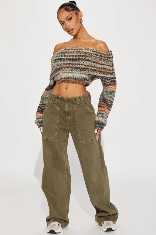 Genuinely Drop Waist Baggy Utility Jeans - Olive made by Fashion Nova