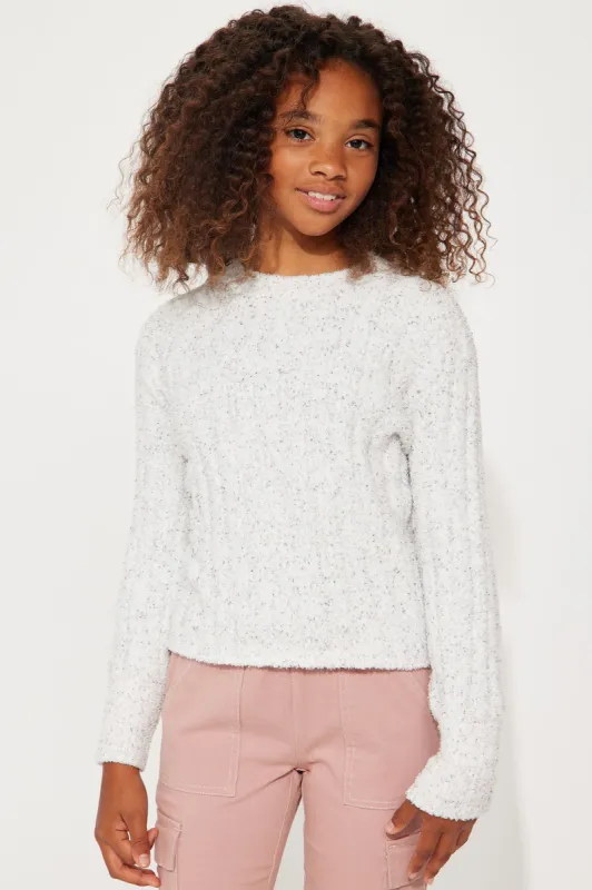 Mini Melange Rib Crew Neck Sweater - Grey sold by Fashion Nova