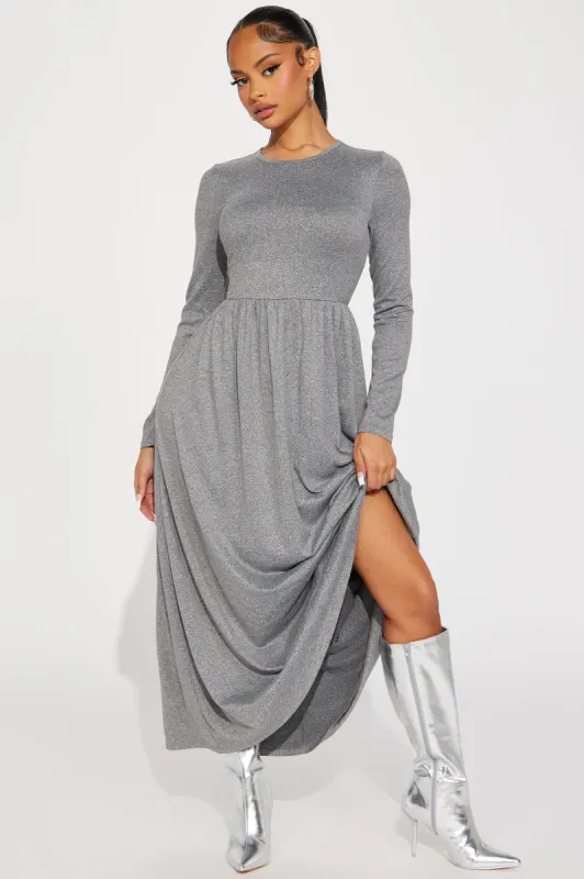 Mila Long Sleeve Maxi Dress - Heather Grey sold by Fashion Nova