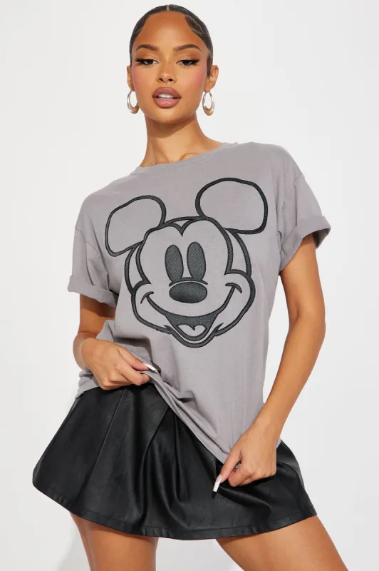 Mickey Mouse Embroidered Graphic Tee - Charcoal sold by Fashion Nova