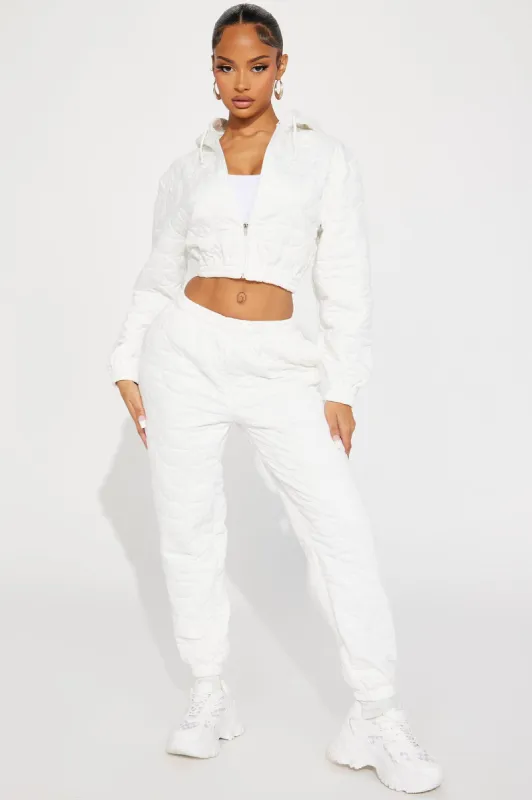 Bundle Up Quilted Jogger - White sold by Fashion Nova