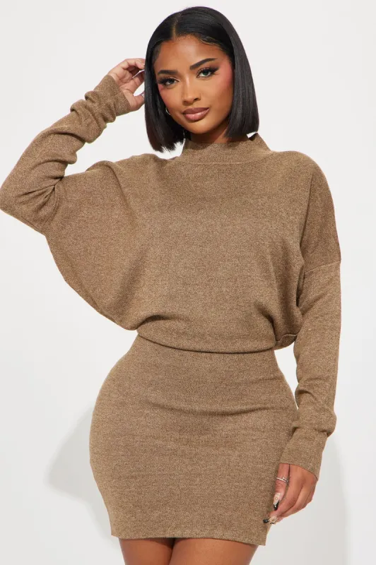 Abby Sweater Mini Dress - Brown/combo sold by Fashion Nova