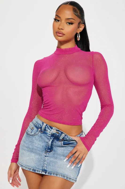 Gianna Glitter Mesh Top - Hot Pink sold by Fashion Nova