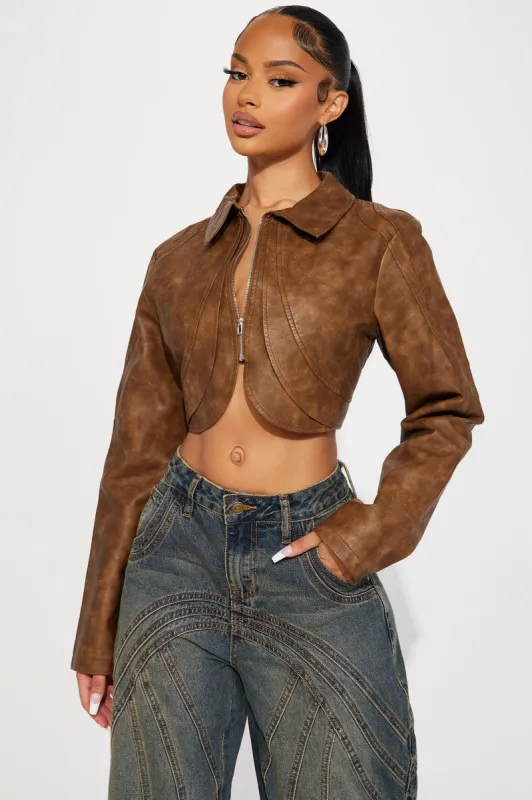 Western Swing Faux Leather Top - Brown sold by Fashion Nova