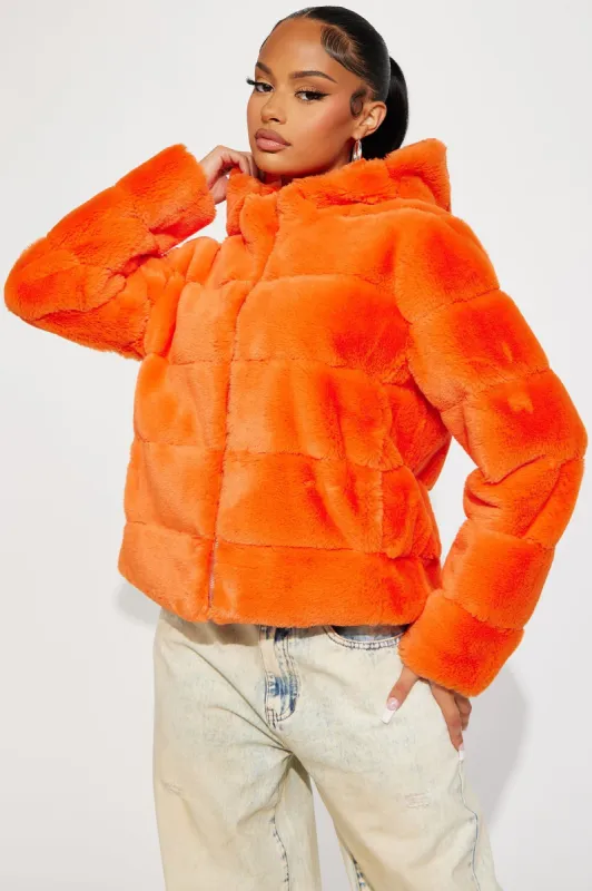 Cold Status Faux Fur Jacket - Orange sold by Fashion Nova
