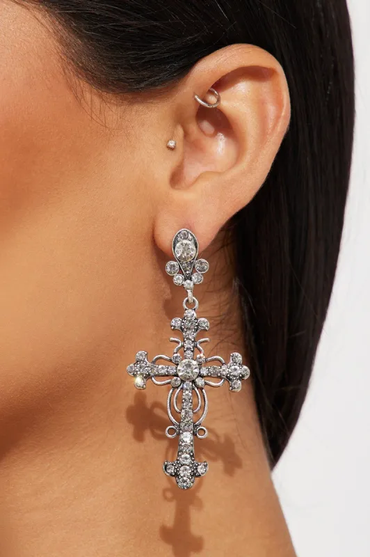Glam Cross Earrings - Silver sold by Fashion Nova