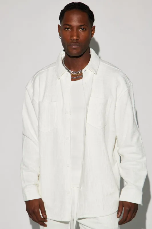 Dean Textured Long Sleeve Button Up Shirt - White sold by Fashion Nova