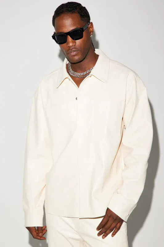 Covert Faux Leather Button Up Shirt - Cream sold by Fashion Nova