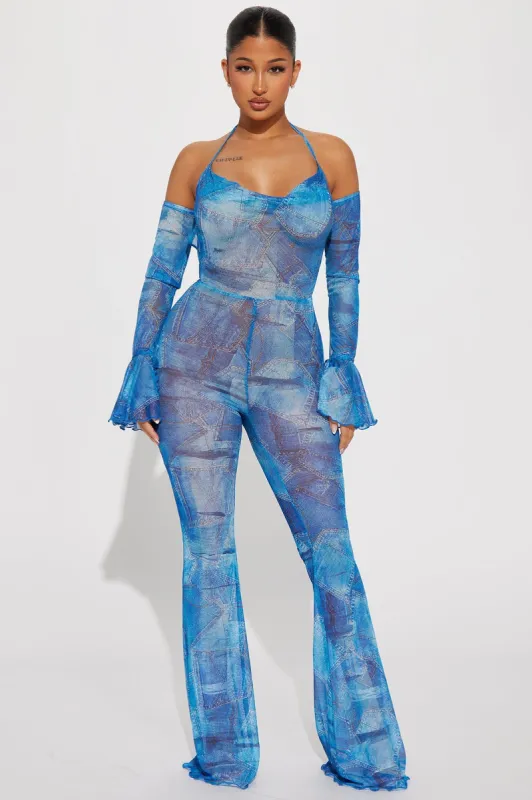 Bria Mesh Jumpsuit - Blue/combo sold by Fashion Nova
