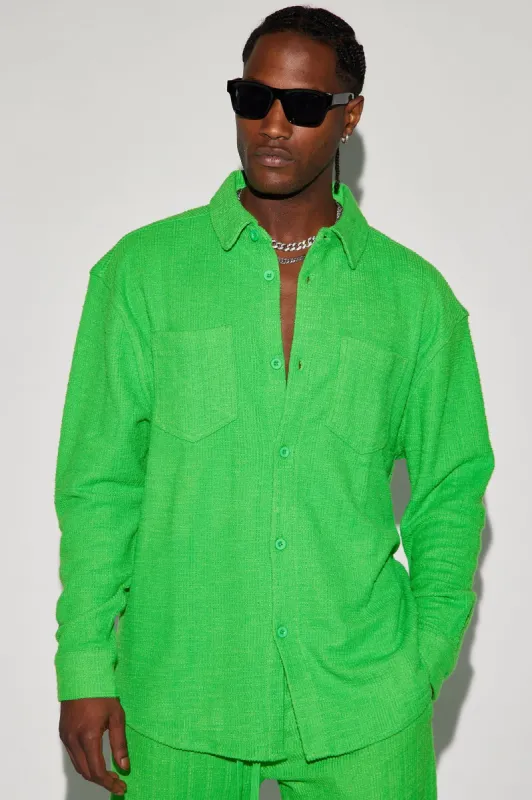 Dean Textured Long Sleeve Button Up Shirt - Green sold by Fashion Nova