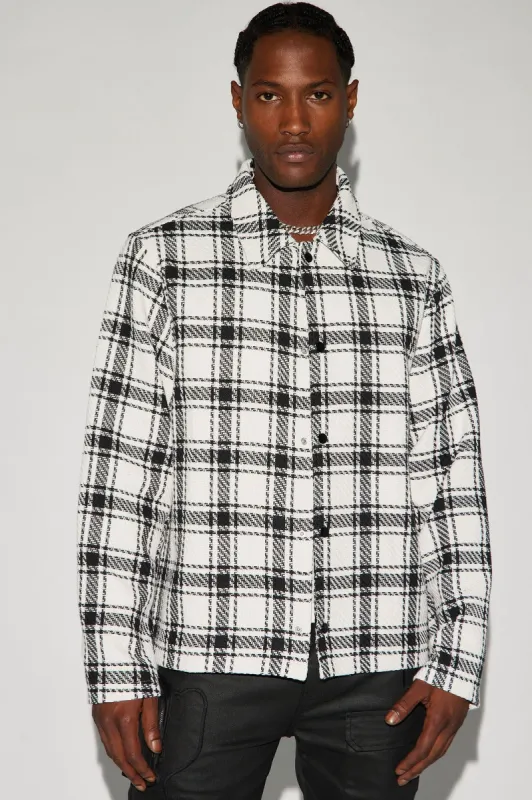 Fitch Tweed Plaid Shacket - White/Black made by Fashion Nova