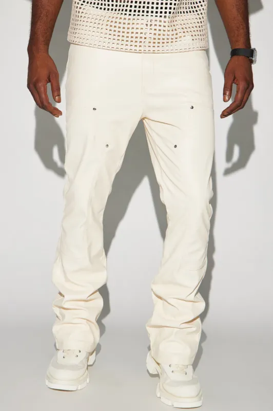 Elliot Stacked Slim Flared PU Pants - Cream sold by Fashion Nova