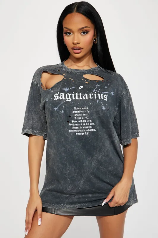 Sagittarius Distressed Tee  - Charcoal sold by Fashion Nova