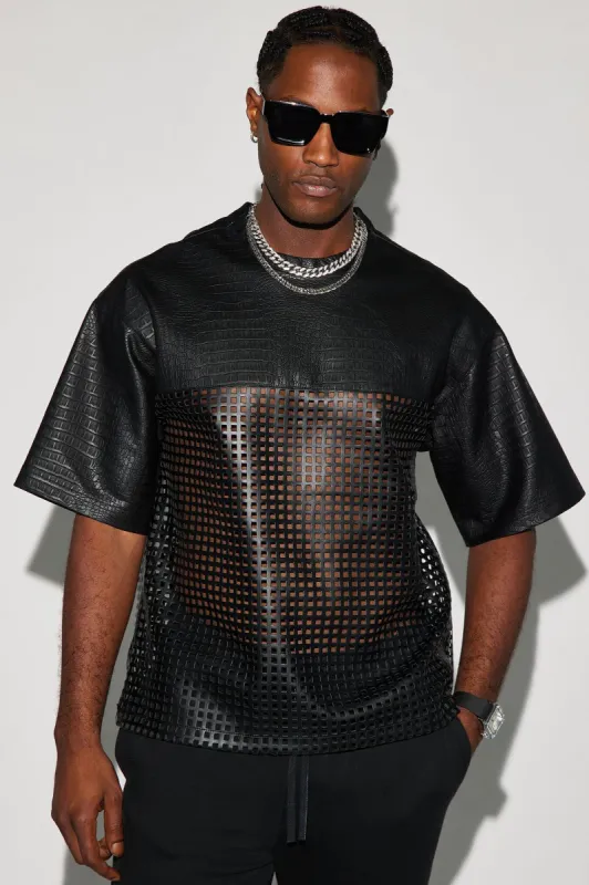 Gotta Run Faux Crocodile Leather Mesh Oversized Tee - Black sold by Fashion Nova
