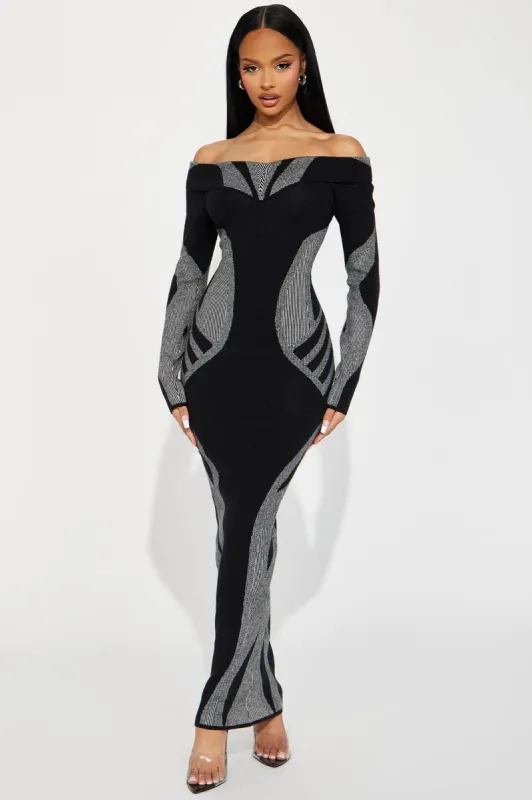 Ericka Sweater Maxi Dress - Black/combo sold by Fashion Nova