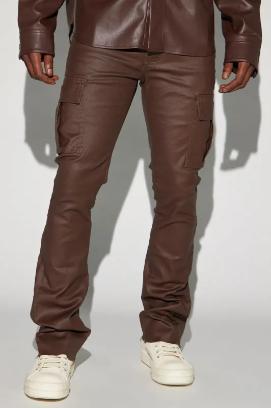 Better Be Cargo Waxed Skinny Flared Pants - Brown sold by Fashion Nova
