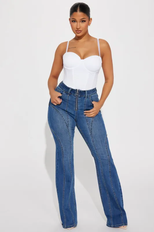 Parkfield Moto Stretch Flare Jeans - Medium Wash sold by Fashion Nova