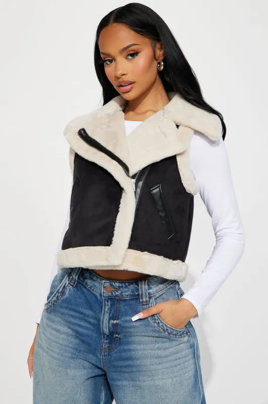 Cold Night Out Shearling Vest - Black sold by Fashion Nova