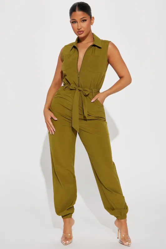 Lean On Me Jumpsuit  - Olive sold by Fashion Nova