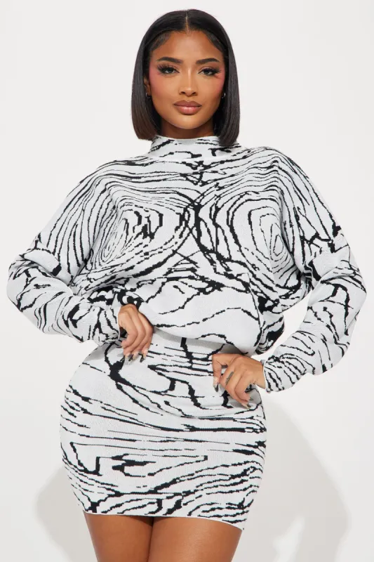 Abigail Sweater Mini Dress - White/Black sold by Fashion Nova