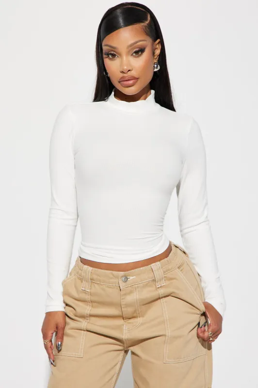 Ashlyn Ribbed Mock Neck Top - Off White sold by Fashion Nova