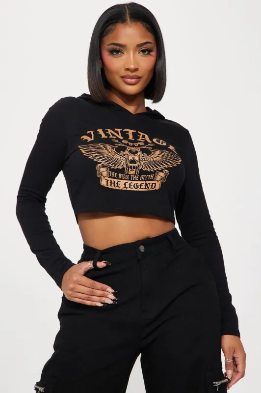 Legendary Hooded Graphic Top - Black sold by Fashion Nova