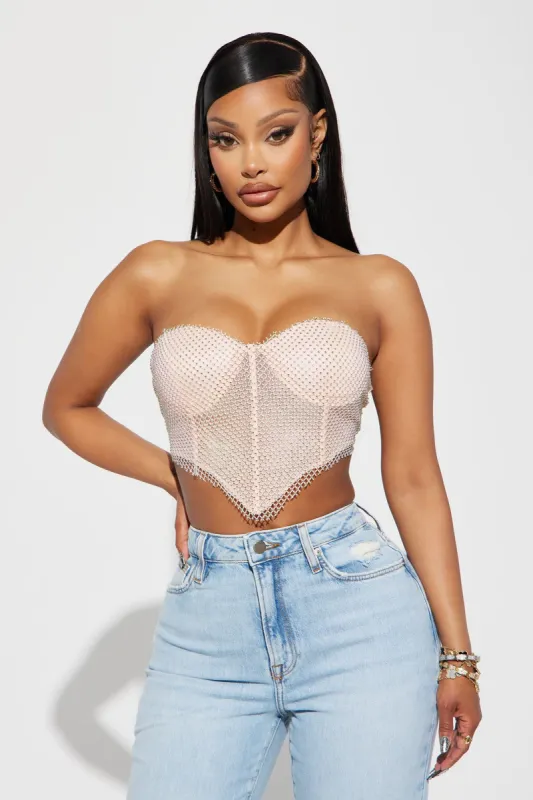In Your Dreams Rhinestone Corset Top - Blush sold by Fashion Nova