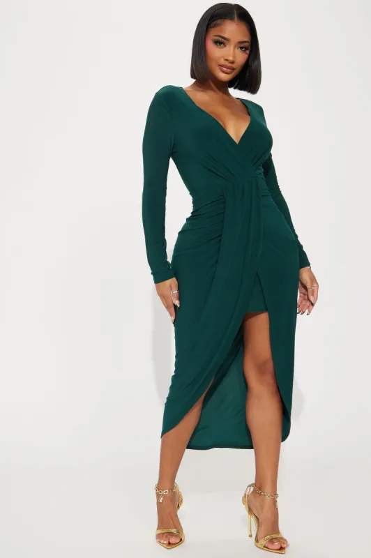 Emily Draped Midi Dress - Hunter sold by Fashion Nova
