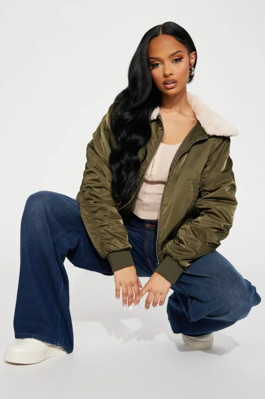 Let It Go Bomber Jacket - Olive sold by Fashion Nova