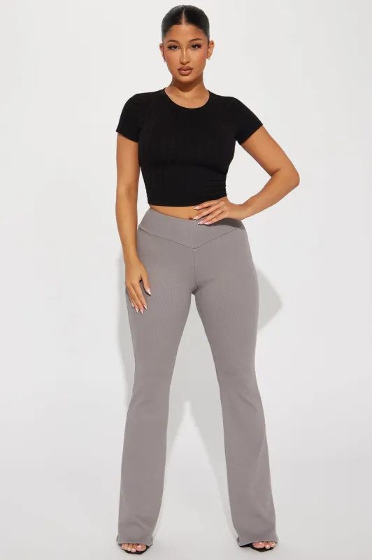 Love To Be Me V-Waist Flare Pant - Grey sold by Fashion Nova