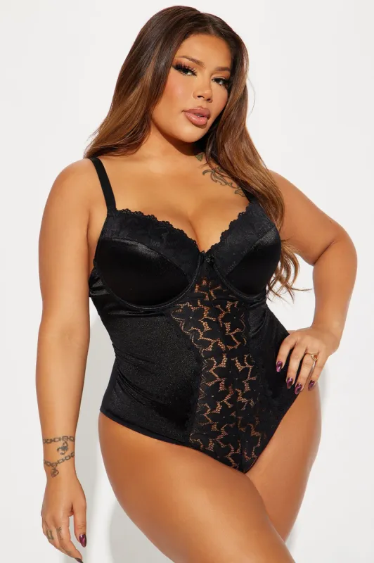 Locked Eyes Satin Lace Teddy - Black sold by Fashion Nova
