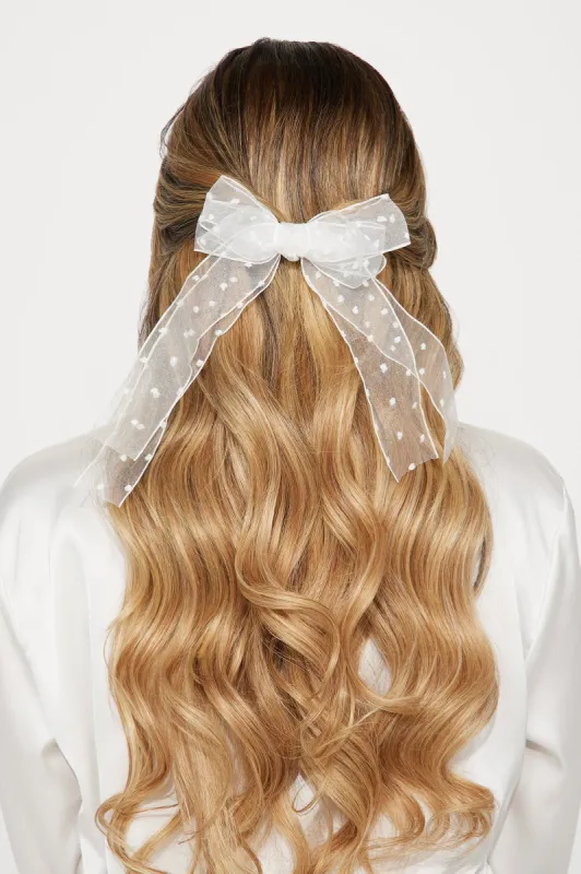 Bow-Ka Dot Hair Bow - White sold by Fashion Nova