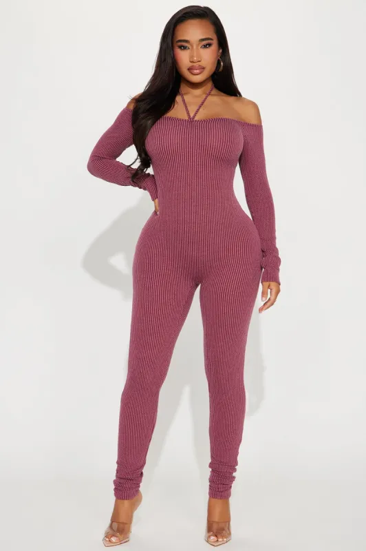 Comfort And Chic Jumpsuit - Burgundy sold by Fashion Nova