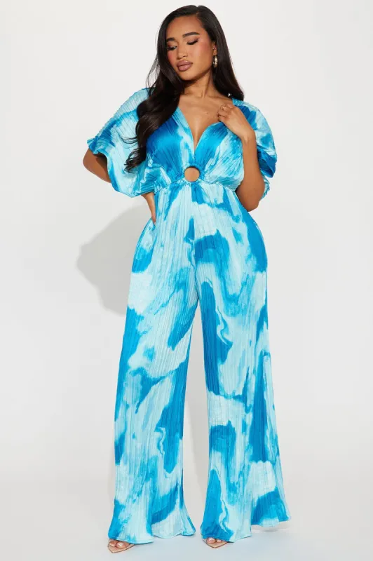 Take Me To Italy Printed Satin Jumpsuit - Blue/combo sold by Fashion Nova