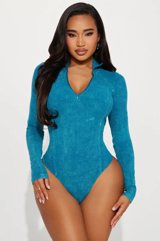 Came Out To Play Ribbed Bodysuit - Teal sold by Fashion Nova