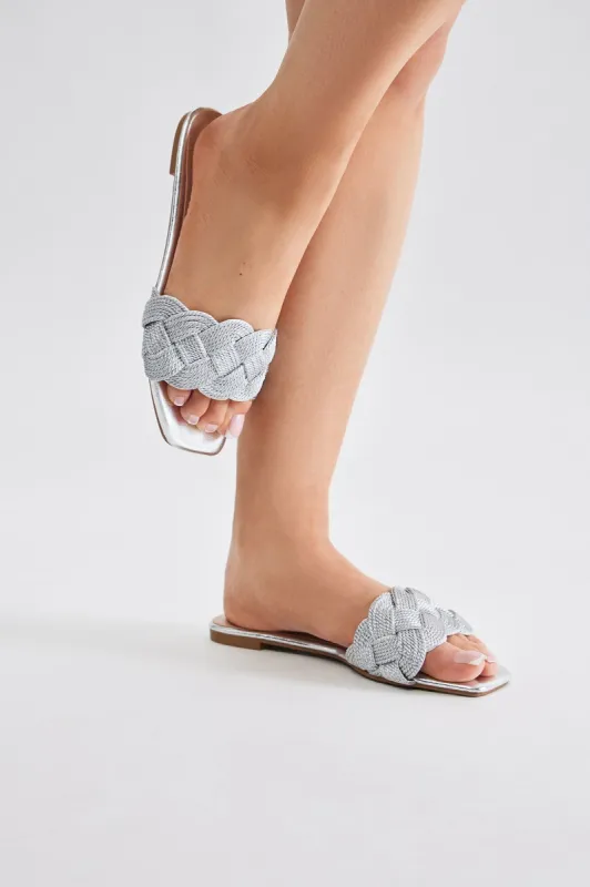 Keep It Lowkey Flat Sandals - Silver sold by Fashion Nova