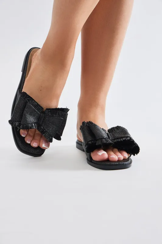 Beach Walk Raffia Sandals - Black sold by Fashion Nova
