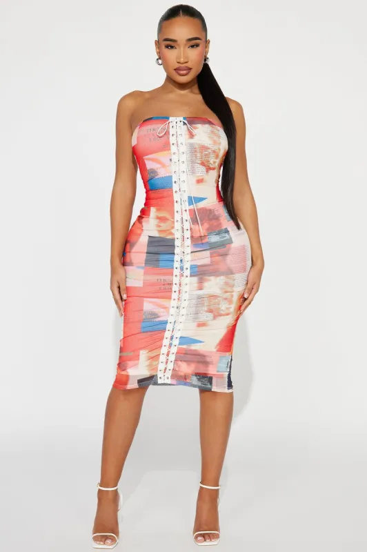 Vogue Moment Midi Dress - Orange/combo sold by Fashion Nova