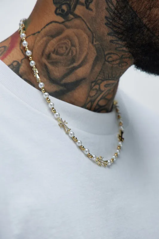 Tate Pearl Cross Chain Necklace - Gold sold by Fashion Nova