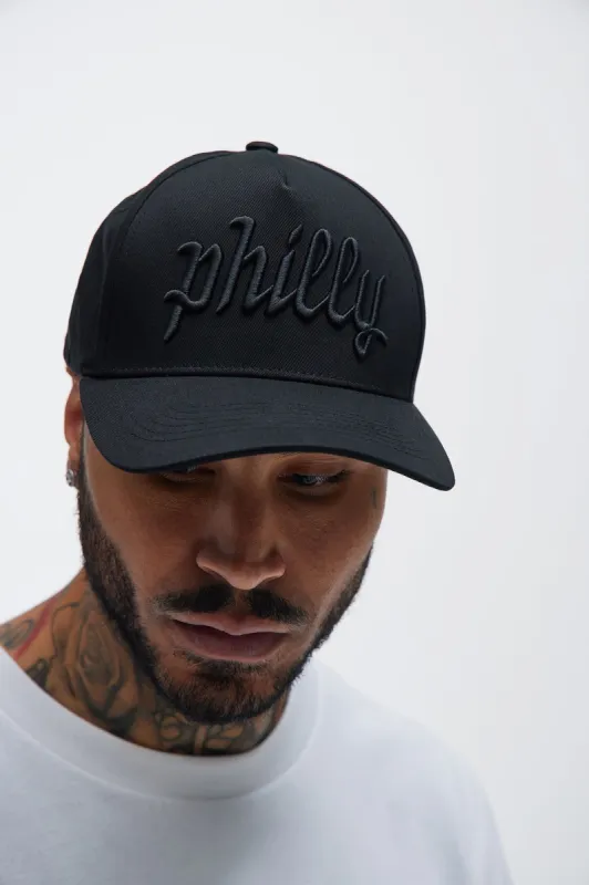 Philadelphia Snapback Hat - Black/Black sold by Fashion Nova