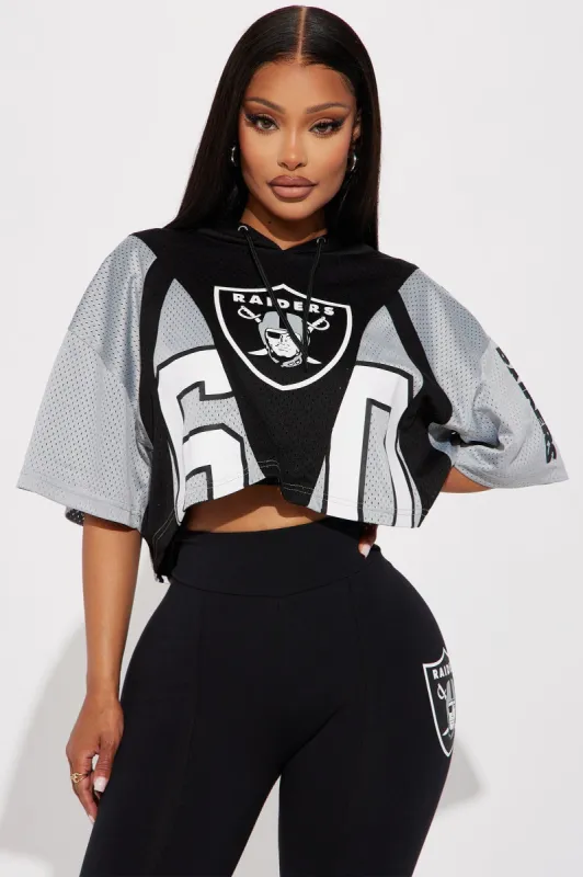 Raiders Cropped Mesh Top - Black sold by Fashion Nova