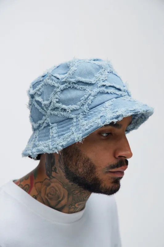 Frayed Denim Bucket Hat - Blue sold by Fashion Nova