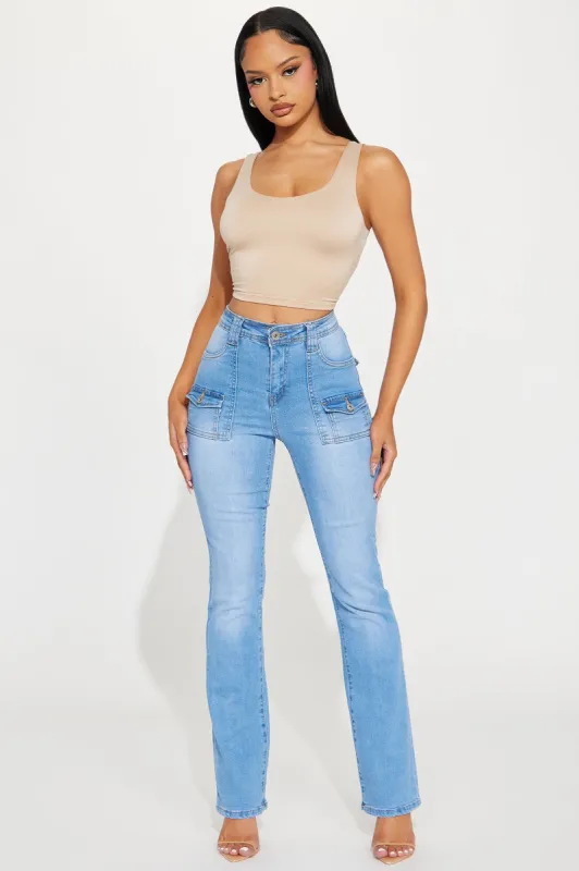 One Last Time Stretch Bootcut Jeans - Light Wash sold by Fashion Nova