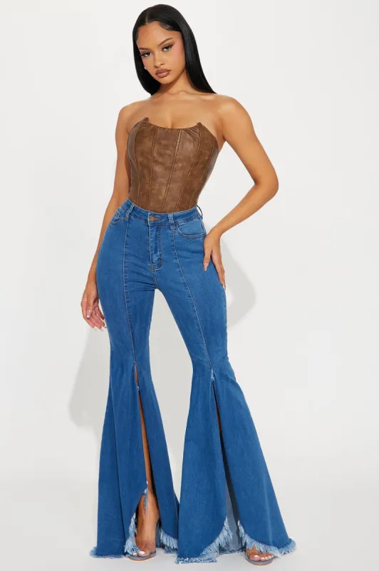 Gave You A Chance Stretch Split Hem Flare Jeans - Medium Wash sold by Fashion Nova