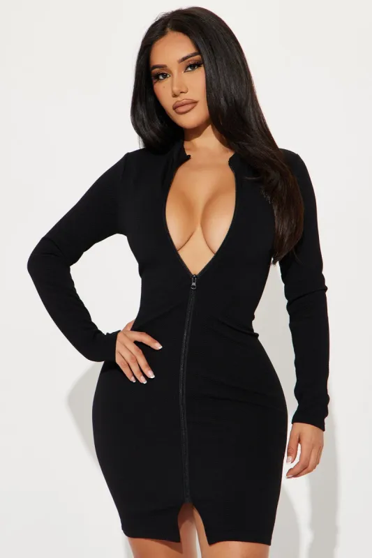 Natalie Zip Up Mini Dress - Black sold by Fashion Nova