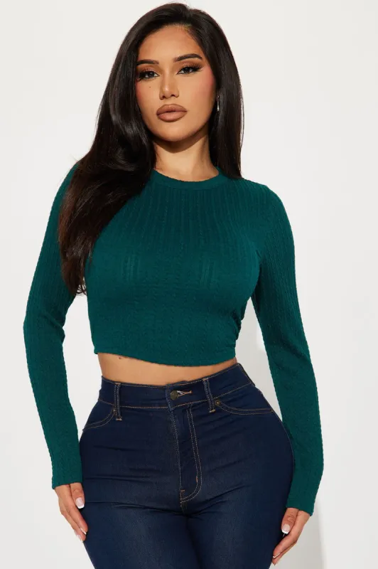 Maggie Long Sleeve Crop Top - Teal sold by Fashion Nova